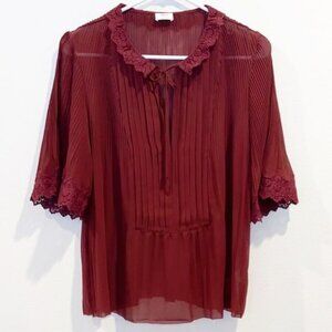 Wilfred Burgundy Lace Trim Blouse Size Small 100% Polyester